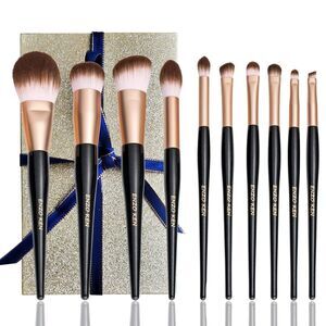 Black Professional Natural Bristle Hair Makeup Brushes Set With Case